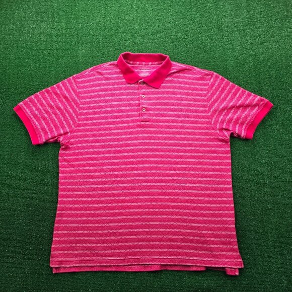 Izod Polo Shirt Mens Large/XL Red Striped Short Sleeve Golf Summer Casual Preppy - Picture 1 of 6
